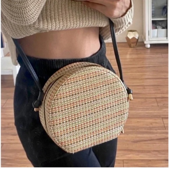 Zara Handbags - 🪞 NEW Zara round woven clamshell zip up mini crossbody handbag in multi color
